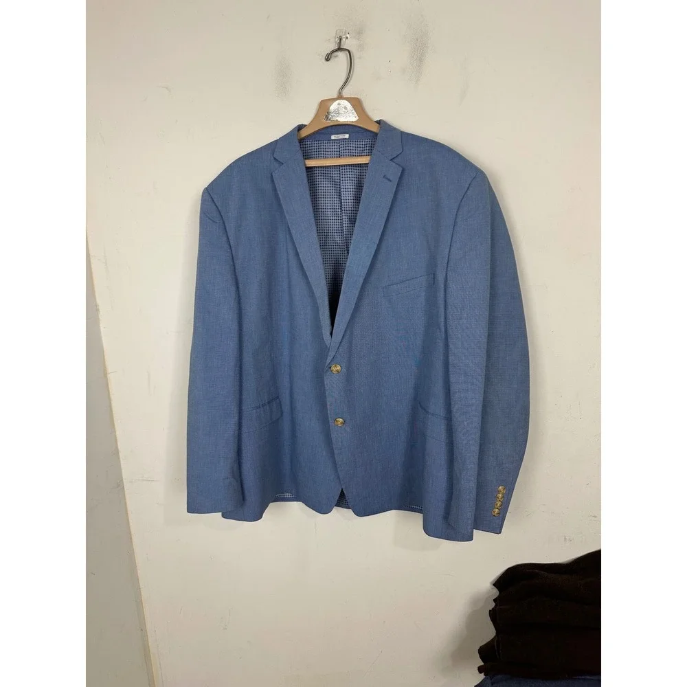 Saddlebred Mens 56R Light Blue 100% Cotton Two Button Blazer Sport Coat